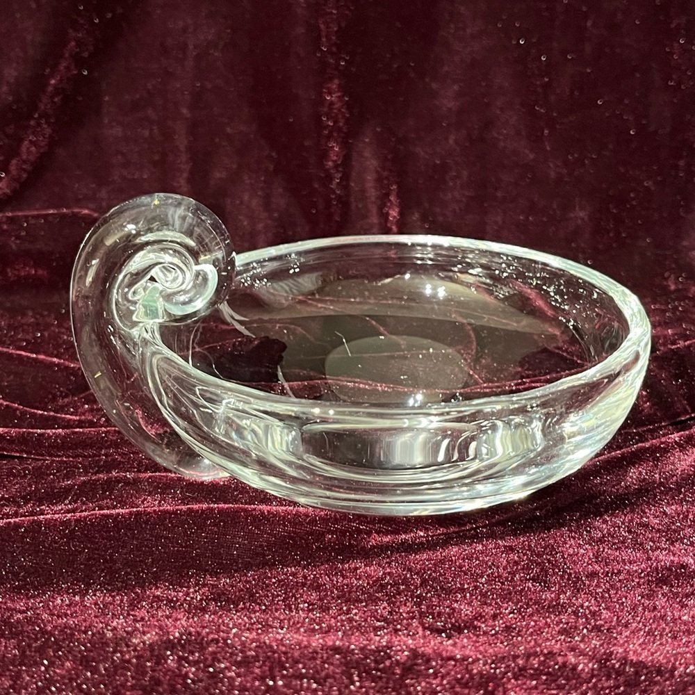 Vintage Crystal 6.6 Inch Heavy Bowl with Snail Handle Candy Olives Nuts